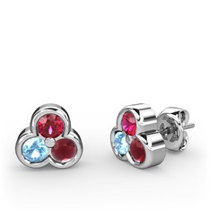 Mini Tria Küpe - Rodolit garnet, akuamarin ve kök yakut 8 ayar beyaz altın küpe #1bkhq50