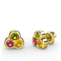 Peridot, rodolit garnet ve sitrin 18 ayar altın küpe