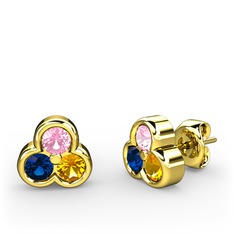 Mini Tria Küpe - Pembe kuvars, lab safir ve sitrin 8 ayar altın küpe #1br7uog