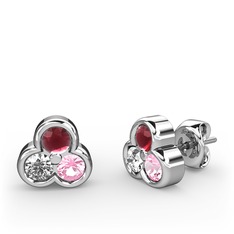 Mini Tria Küpe - Kök yakut, swarovski ve pembe kuvars 925 ayar gümüş küpe #1brdomx