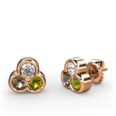 Mini Tria Küpe - Swarovski, dumanlı kuvars ve peridot 14 ayar rose altın küpe #1bvs519