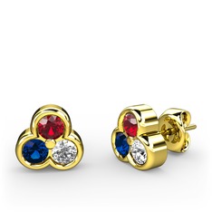 Mini Tria Küpe - Garnet, lab safir ve beyaz zirkon 8 ayar altın küpe #1bw0y7z