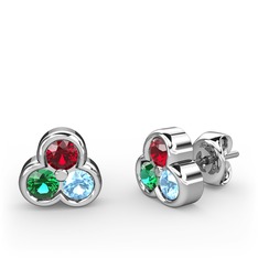 Mini Tria Küpe - Garnet, yeşil kuvars ve akuamarin 925 ayar gümüş küpe #1bxgorm