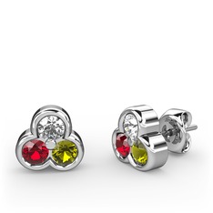Mini Tria Küpe - Swarovski, garnet ve peridot 925 ayar gümüş küpe #1c3py