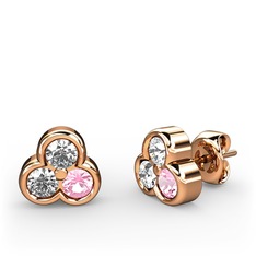 Swarovski ve pembe kuvars 14 ayar rose altın küpe