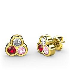 Pırlanta, garnet ve pembe kuvars 14 ayar altın küpe (0.22 karat)