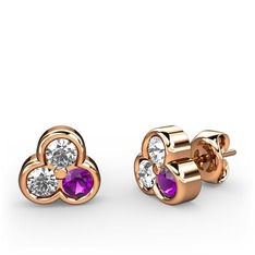 Mini Tria Küpe - Swarovski, pırlanta ve ametist 14 ayar rose altın küpe (0.22 karat) #1chfcr