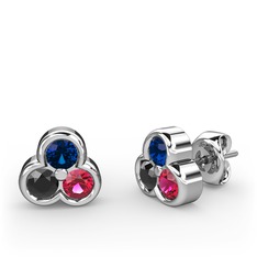 Lab safir, siyah zirkon ve rodolit garnet 18 ayar beyaz altın küpe