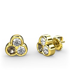 Swarovski ve dumanlı kuvars 14 ayar altın küpe