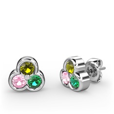 Mini Tria Küpe - Peridot, pembe kuvars ve yeşil kuvars 8 ayar beyaz altın küpe #1cq8njp