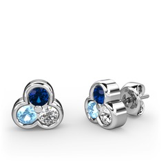Lab safir, akuamarin ve swarovski 925 ayar gümüş küpe
