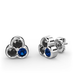 Mini Tria Küpe - Siyah zirkon ve lab safir 14 ayar beyaz altın küpe #1d1hop