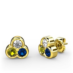 Swarovski, peridot ve lab safir 18 ayar altın küpe