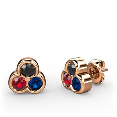 Mini Tria Küpe - Siyah zirkon, garnet ve lab safir 18 ayar rose altın küpe #1d434yq