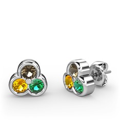 Mini Tria Küpe - Dumanlı kuvars, sitrin ve yeşil kuvars 8 ayar beyaz altın küpe #1d4v59x