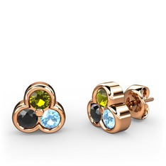 Mini Tria Küpe - Peridot, siyah zirkon ve akuamarin 18 ayar rose altın küpe #1dgic0w