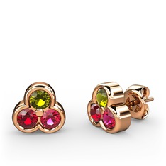 Peridot, garnet ve rodolit garnet 14 ayar rose altın küpe