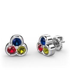 Lab safir, garnet ve peridot 18 ayar beyaz altın küpe