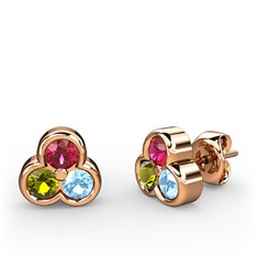 Mini Tria Küpe - Rodolit garnet, peridot ve akuamarin 14 ayar rose altın küpe #1dr4vv
