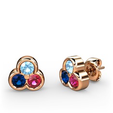 Mini Tria Küpe - Akuamarin, lab safir ve rodolit garnet 18 ayar rose altın küpe #1drmm9n