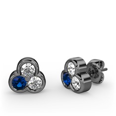 Mini Tria Küpe - Beyaz zirkon, lab safir ve swarovski 925 ayar siyah rodyum kaplama gümüş küpe #1e26iv0