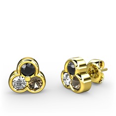 Mini Tria Küpe - Siyah zirkon, pırlanta ve dumanlı kuvars 8 ayar altın küpe (0.22 karat) #1ee1i5p