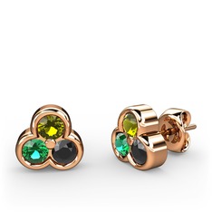 Mini Tria Küpe - Peridot, yeşil kuvars ve siyah zirkon 925 ayar rose altın kaplama gümüş küpe #1ej9wi8