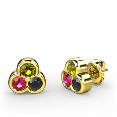 Peridot, rodolit garnet ve siyah zirkon 18 ayar altın küpe