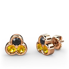 Mini Tria Küpe - Siyah zirkon ve sitrin 8 ayar rose altın küpe #1fks6x4