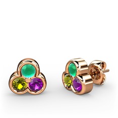 Mini Tria Küpe - Kök zümrüt, peridot ve ametist 925 ayar rose altın kaplama gümüş küpe #1fob5ub