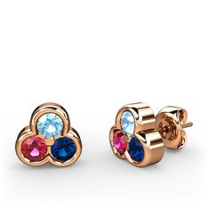 Mini Tria Küpe - Akuamarin, rodolit garnet ve lab safir 8 ayar rose altın küpe #1fwnwcu