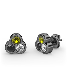 Mini Tria Küpe - Peridot, siyah zirkon ve pırlanta 925 ayar siyah rodyum kaplama gümüş küpe (0.22 karat) #1fwzaxu