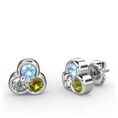 Akuamarin, pırlanta ve peridot 925 ayar gümüş küpe (0.22 karat)