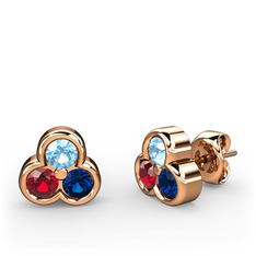 Mini Tria Küpe - Akuamarin, garnet ve lab safir 925 ayar rose altın kaplama gümüş küpe #1gei6d8