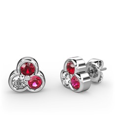 Mini Tria Küpe - Garnet, swarovski ve rodolit garnet 8 ayar beyaz altın küpe #1gk2dtf