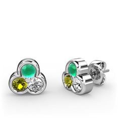 Mini Tria Küpe - Kök zümrüt, peridot ve swarovski 14 ayar beyaz altın küpe #1glfodu