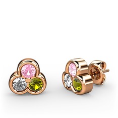 Pembe kuvars, swarovski ve peridot 14 ayar rose altın küpe
