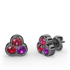 Mini Tria Küpe - Rodolit garnet, garnet ve ametist 925 ayar siyah rodyum kaplama gümüş küpe #1gvhgku