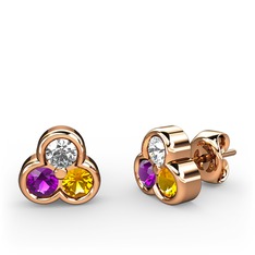 Mini Tria Küpe - Beyaz zirkon, ametist ve sitrin 925 ayar rose altın kaplama gümüş küpe #1h0a8ts