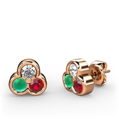 Mini Tria Küpe - Swarovski, kök zümrüt ve garnet 18 ayar rose altın küpe #1h1z4ug