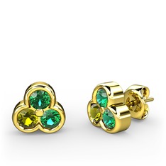 Yeşil kuvars ve peridot 18 ayar altın küpe