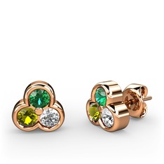 Mini Tria Küpe - Yeşil kuvars, peridot ve beyaz zirkon 14 ayar rose altın küpe #1hcnoqv