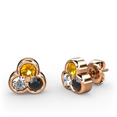 Sitrin, swarovski ve siyah zirkon 14 ayar rose altın küpe