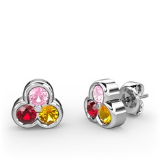 Pembe kuvars, garnet ve sitrin 925 ayar gümüş küpe