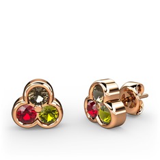 Dumanlı kuvars, garnet ve peridot 18 ayar rose altın küpe