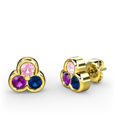 Mini Tria Küpe - Pembe kuvars, ametist ve lab safir 8 ayar altın küpe #1hwhkc3