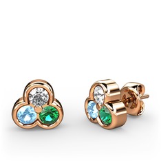 Swarovski, akuamarin ve yeşil kuvars 8 ayar rose altın küpe