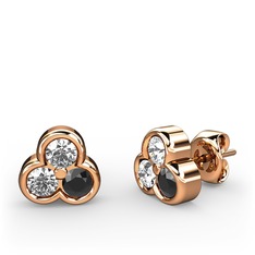 Mini Tria Küpe - Swarovski, beyaz zirkon ve siyah zirkon 14 ayar rose altın küpe #1i0ohya