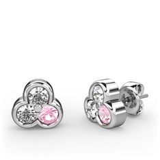 Mini Tria Küpe - Swarovski ve pembe kuvars 8 ayar beyaz altın küpe #1i8jt9t