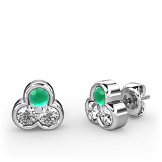 Mini Tria Küpe - Kök zümrüt, beyaz zirkon ve swarovski 18 ayar beyaz altın küpe #1igoy9p